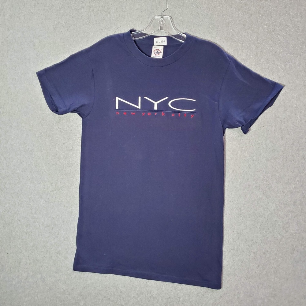 VINTAGE NYC New York‎ City Men Shirt Small Blue Y2K Embroidered Short Sleeve Tee